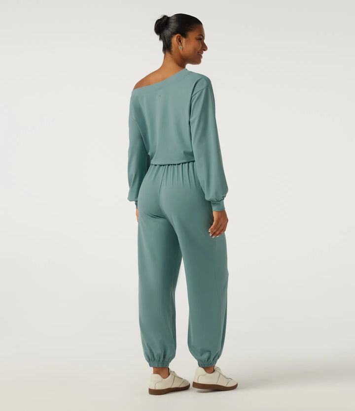 One Shoulder Long Sleeve Drawstring Casual Jumpsuit with Pockets - Easy Peezy Edition