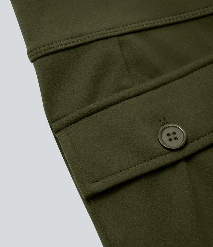 High Waisted Side Flap Pocket Flare Casual Cargo Pants