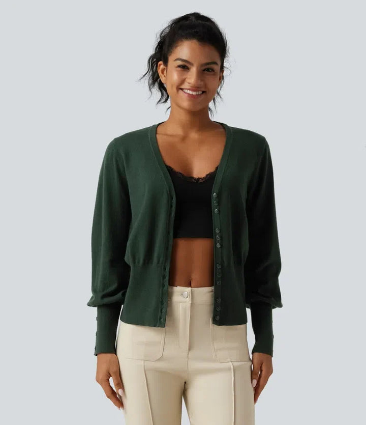 V Neck Bishop Long Sleeve Work Cardigan