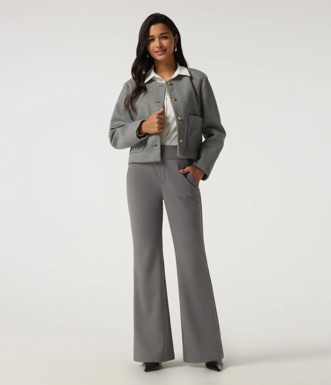 High Waisted Flare Fleece Work Pants with Pockets