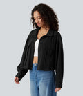 Long Sleeve Knit Waffle Casual Jacket with Pockets