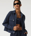 Lapel Dropped Long Sleeve Waffle Casual Jacket with Pockets