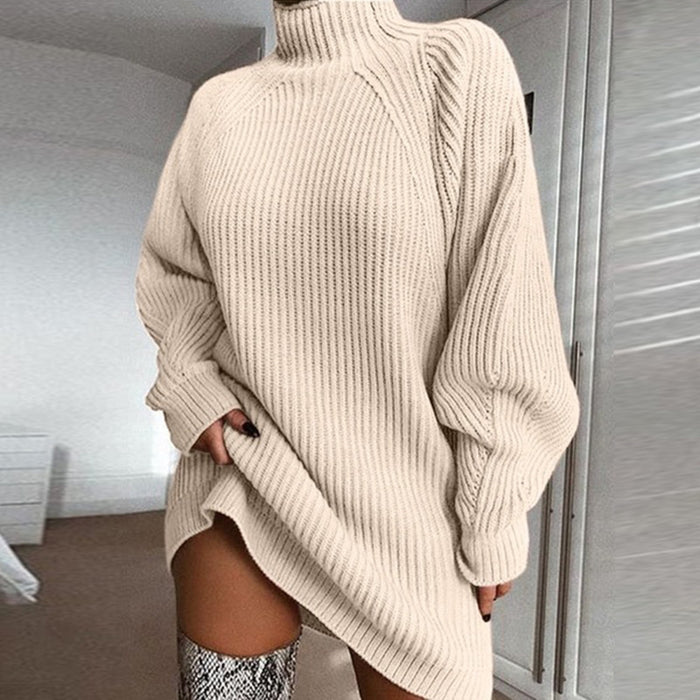 Quinn | Oversized Turtleneck Sweater Dress in Chunky Knit