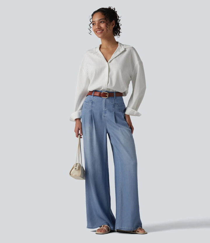 High Waisted Wide Leg Casual Jeans with Pockets