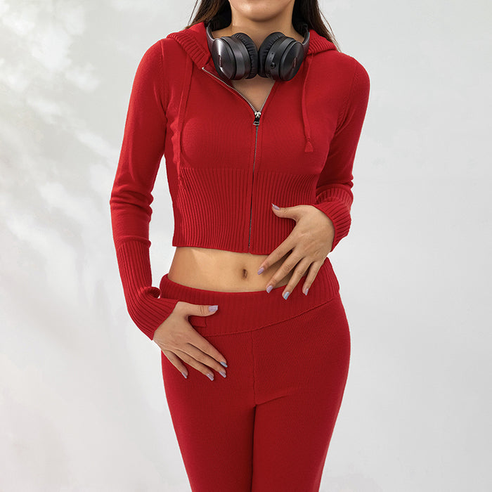Kinsley | Ribbed Knit Set with Zip-Up Hoodie and Flare Pants