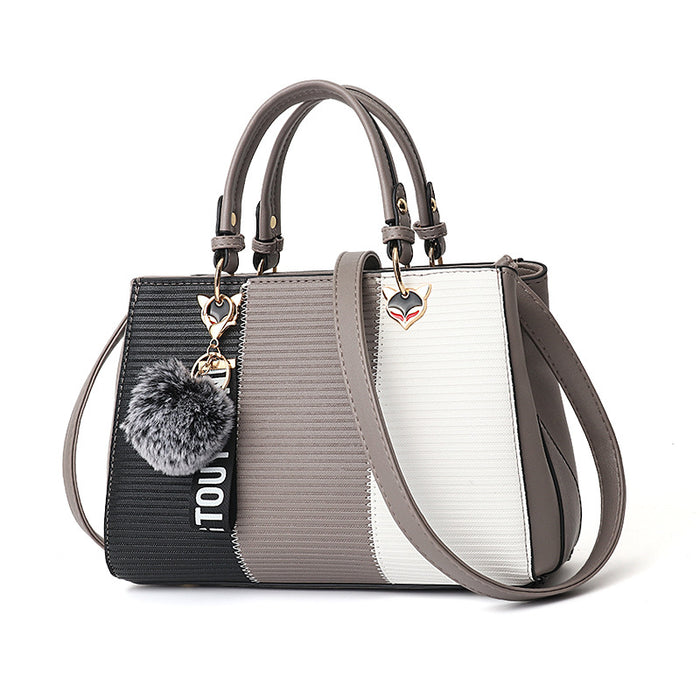 Harper | Colorblock Handbag with Pom-Pom Charm