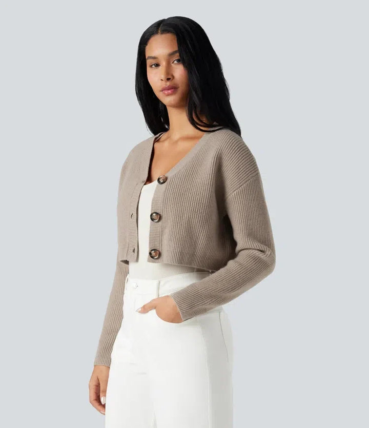 V-neck Long Sleeve Cropped Work Cardigan