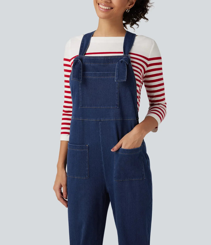 Halara Flex Denim Square Neck Sleeveless Tapered Casual Jumpsuit with Pockets
