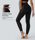 SoftlyZero Crossover High Waisted Contrast Mesh Yoga Leggings with Pocket