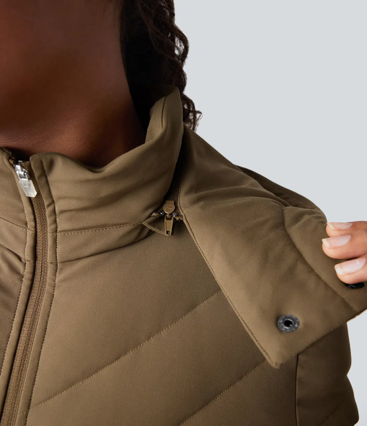 PuffFlex Removable Hood Shirred Casual Padded Jacket with Pockets