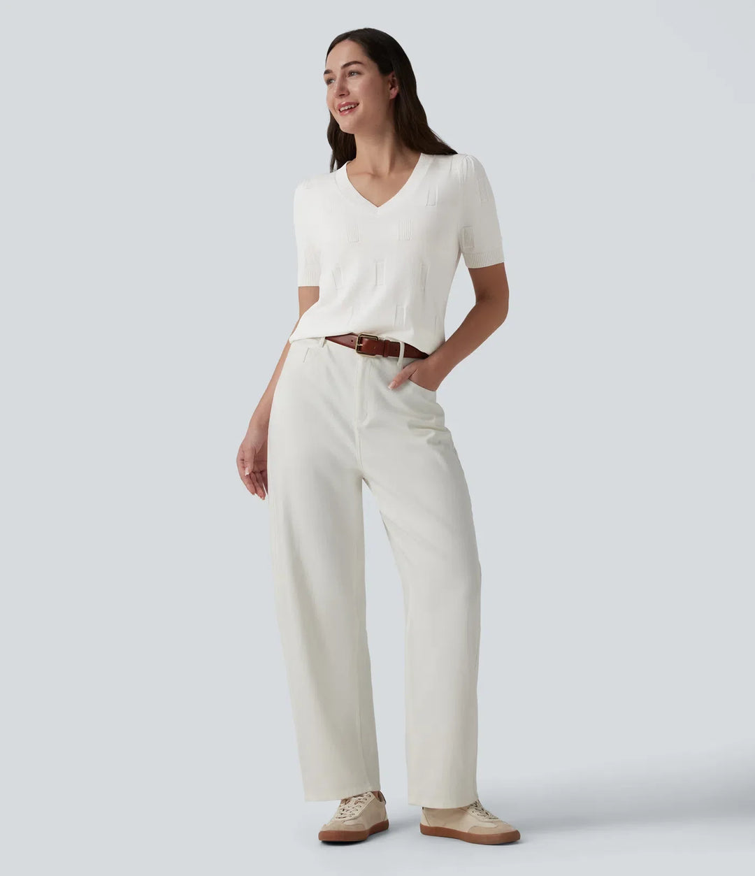 V-neck Short Sleeve Casual Sweater