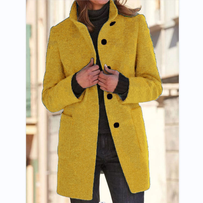 Quinn | Stand Collar Button Coat with Side Pockets