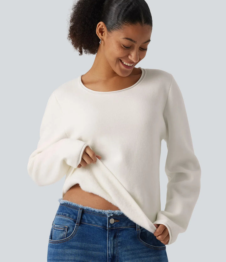 Round Neck Dropped Shoulder Long Sleeve Sweater