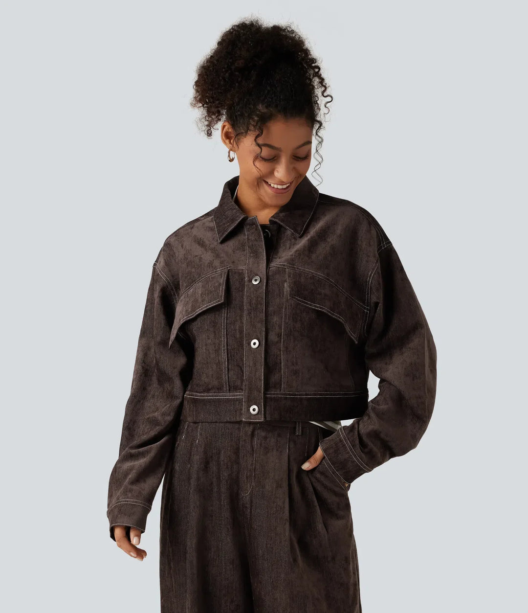 Long Sleeve Casual Shirt Jacket with Pockets