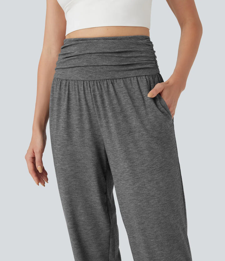 High Waisted Ruched Heathered Yoga Joggers with Pockets