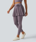 SoftlyZero High Waisted Drawstring Mesh Dance Skirted Leggings with Pockets