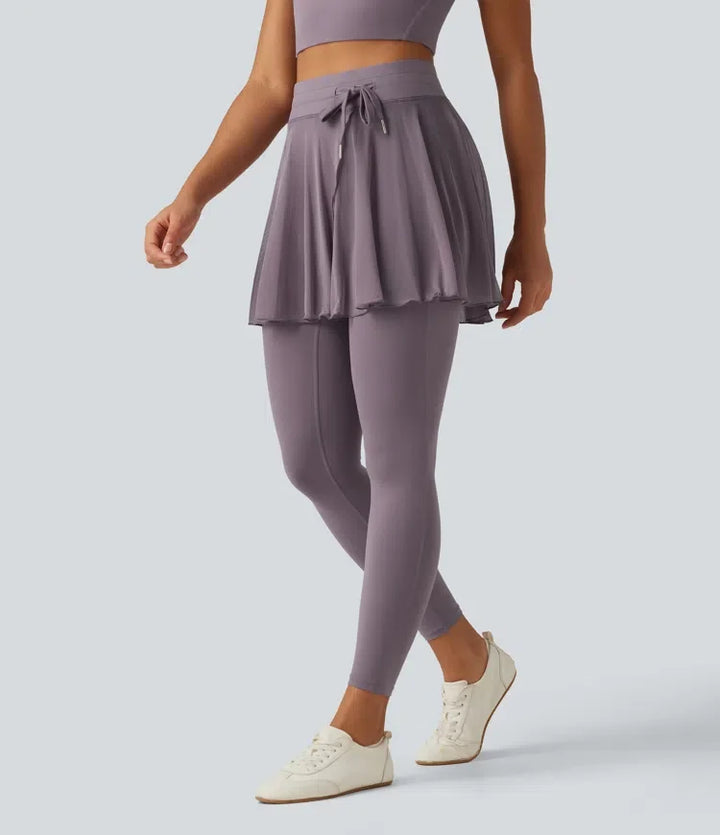 SoftlyZero High Waisted Drawstring Mesh Dance Skirted Leggings with Pockets