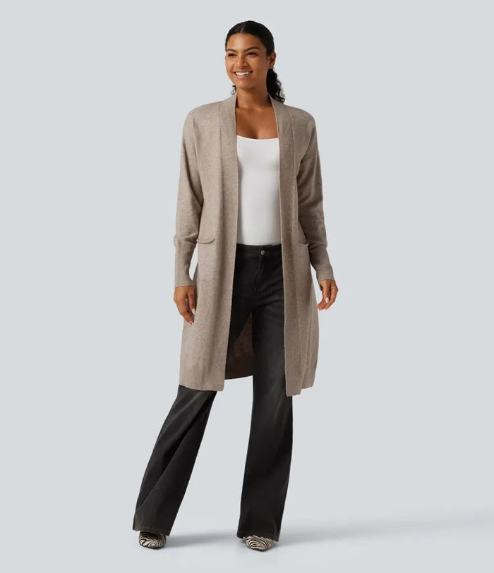 Long Sleeve Open Front Casual Cardigan with Pockets