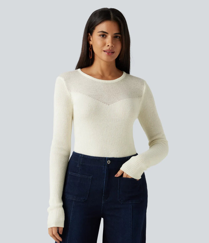 Round Neck Long Sleeve 2-in-1 Slim Casual Sweater