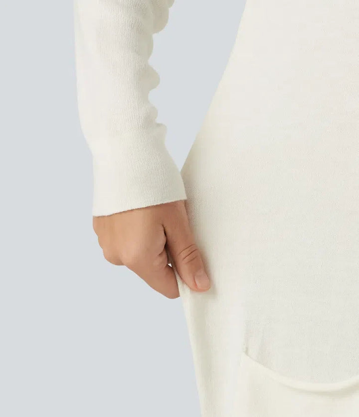 Round Neck Long Sleeve Casual Sweater with Pockets