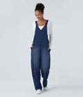Halara Flex V Neck Pocket Washed Denim Casual Overalls