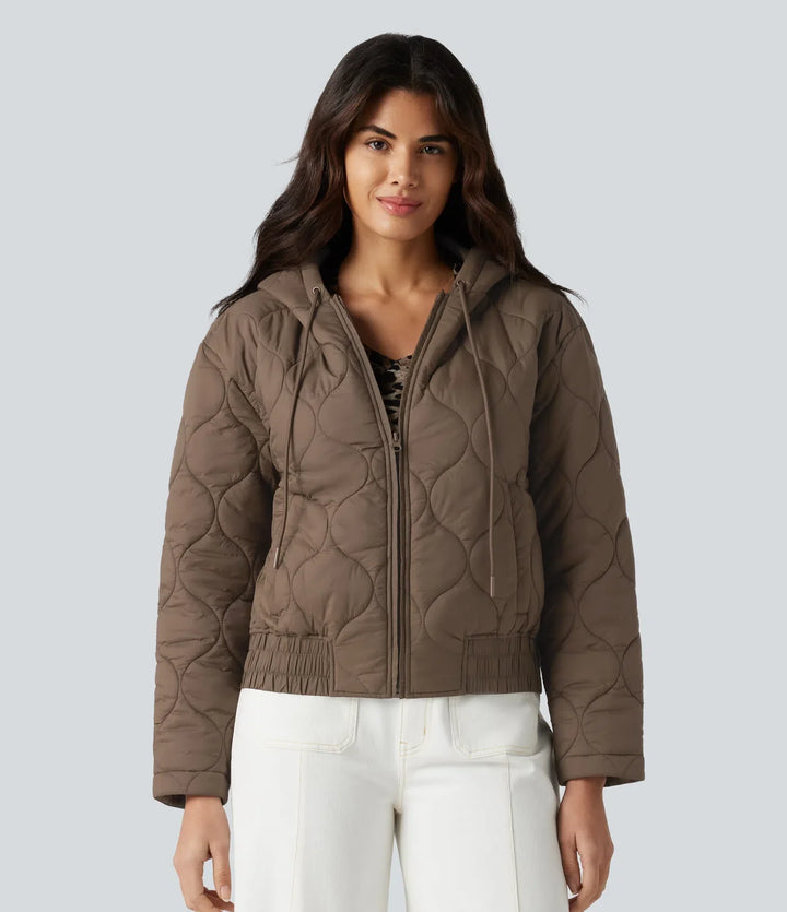 Hooded Drawstring Long Sleeve Casual Padded Jacket with Pockets