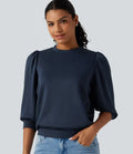 Round Neck Puff 3/4 Sleeve Casual Sweatshirt