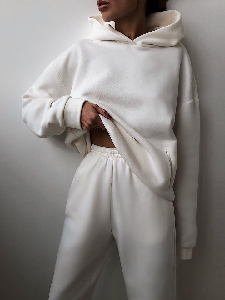 Woman in a matching hoodie sweatsuit