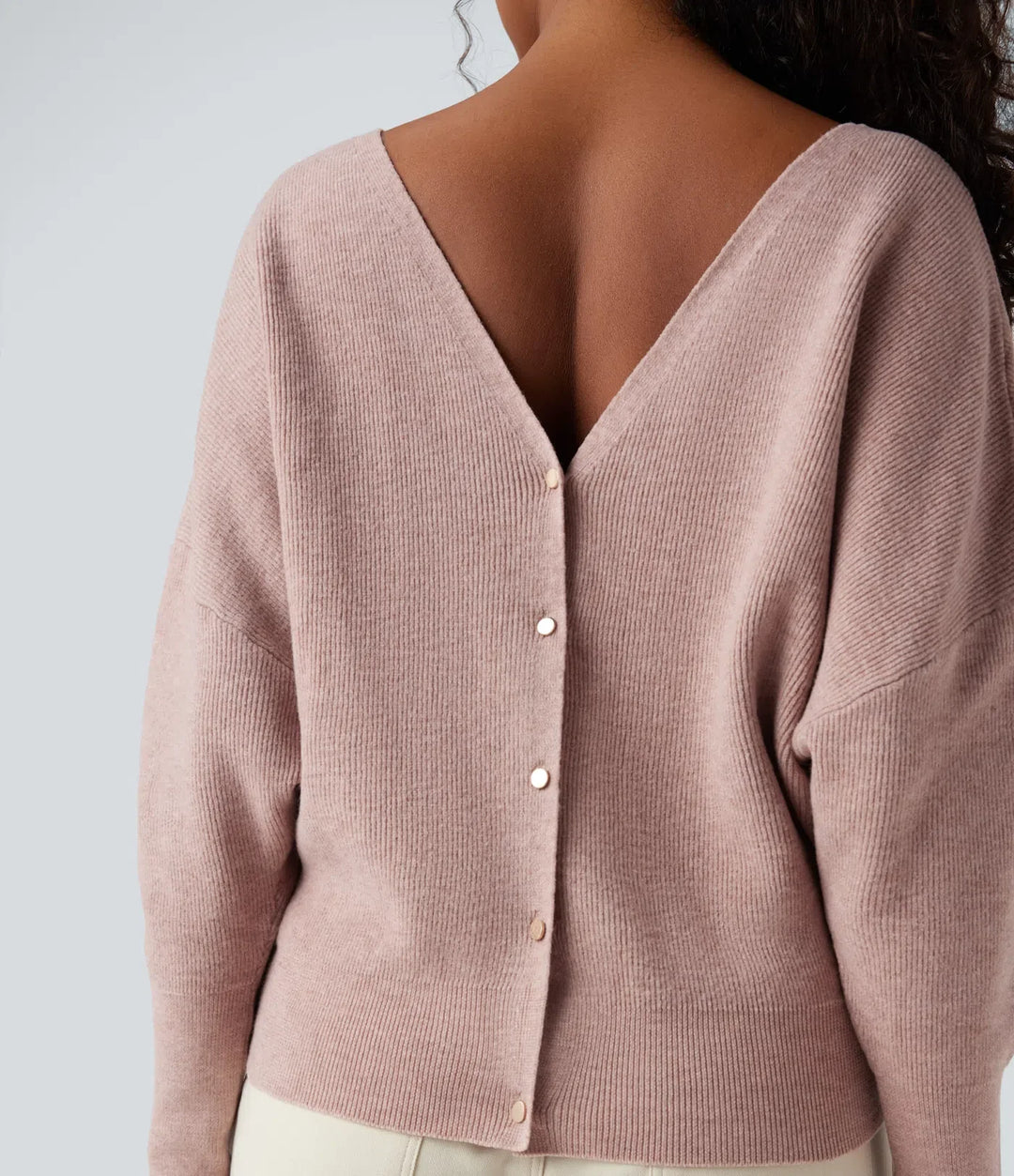 V Neck Long Sleeve Casual Sweater-Front and Back Wearable