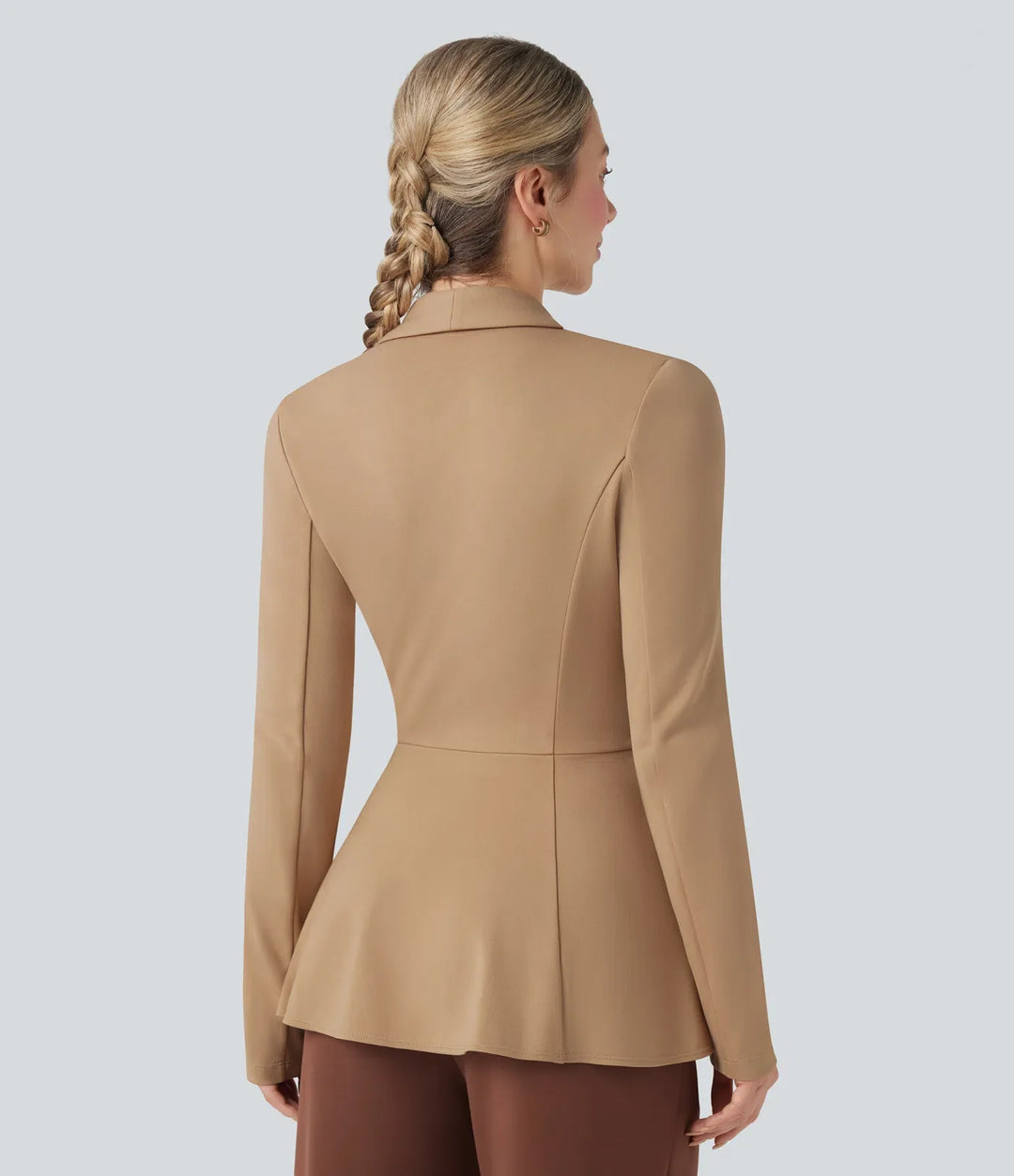 Halara Flex Shawl Collar Long Sleeve Ruffle Hem Work Coat