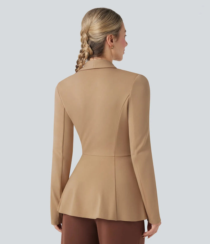 Halara Flex Shawl Collar Long Sleeve Ruffle Hem Work Coat