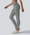 High Waisted Drawstring Stripe Yoga Leggings with Pockets