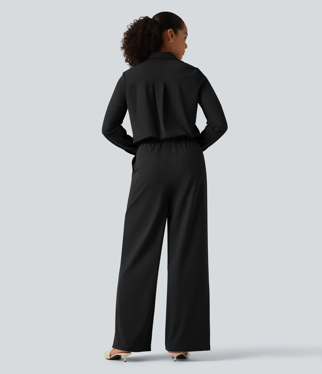 Long Sleeve Straight Leg Work Shirt Jumpsuit with Pockets-Easy Peezy Edition