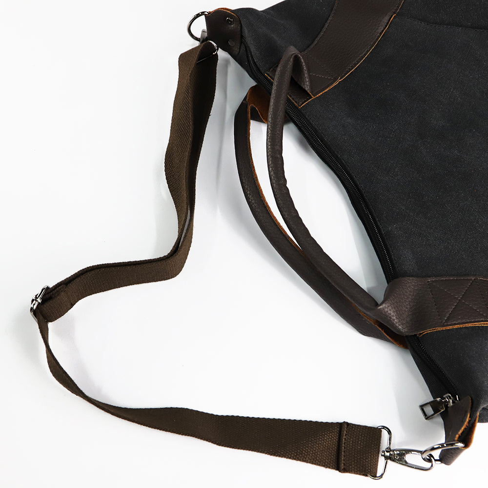 Lake blue canvas shoulder bag with contrast handles