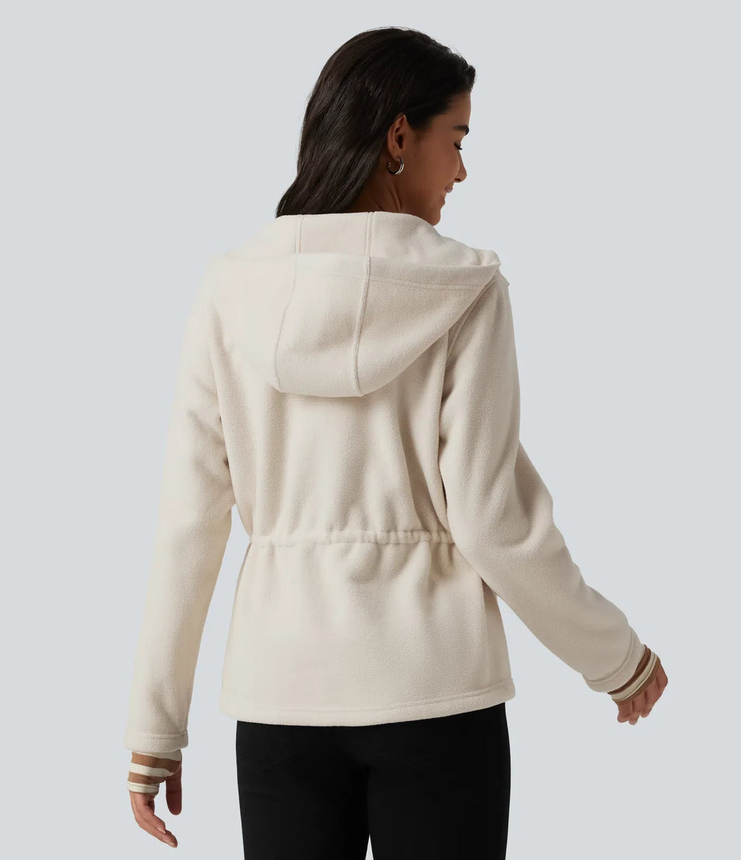 Hooded Drawstring Long Sleeve Casual Sherpa Jacket with Pockets