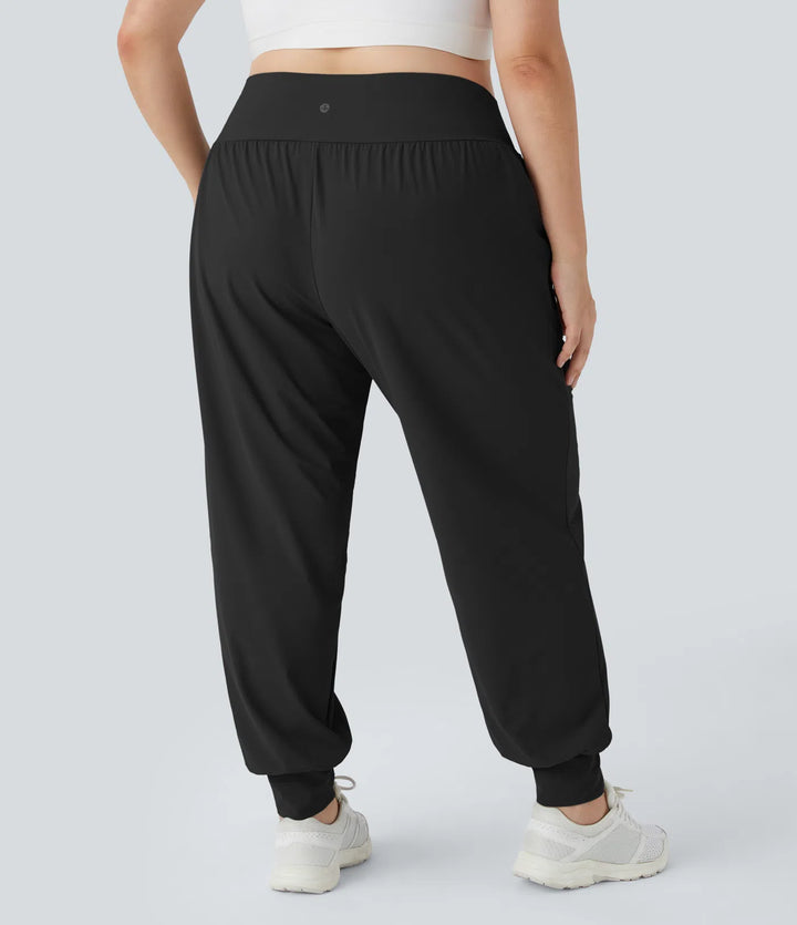 High Waisted Plain Pocket Yoga Plus Size Joggers