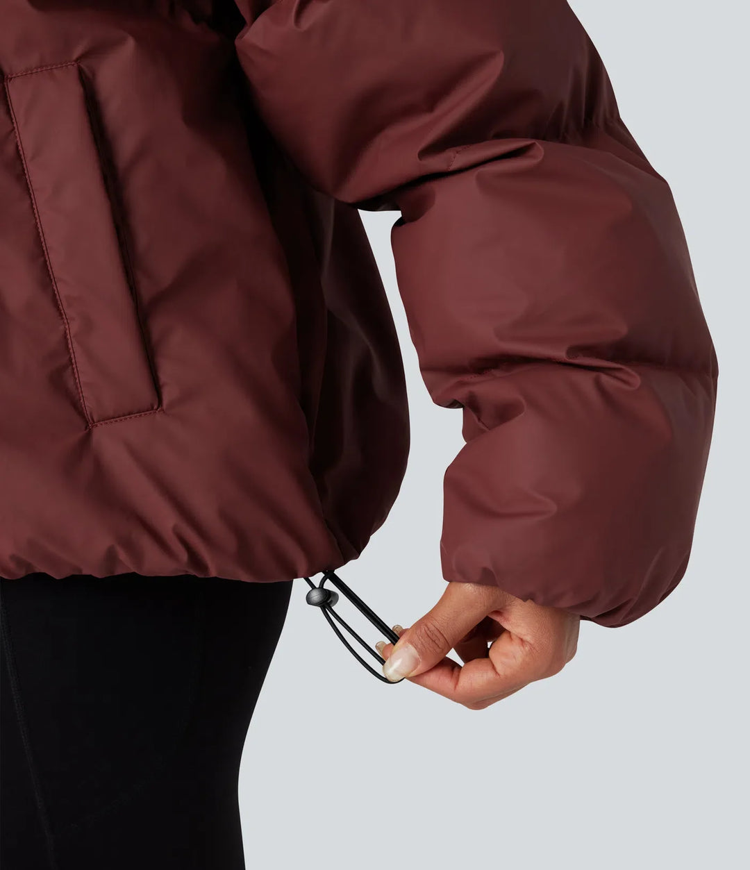 High-neck Drawstring Hem Oversize Casual Puffer Jacket with Pockets