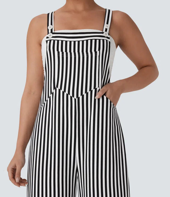 Pockets Stripe Waffle Overalls