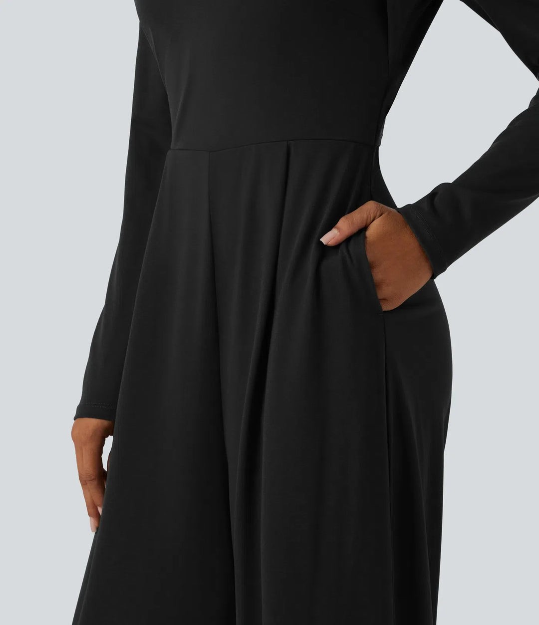 Long Sleeve Built-in Bra Wide Leg Jumpsuit with Pockets-Easy Peezy Edition DD-F Cups