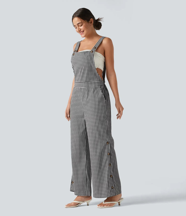 Adjustable Straps Gingham Casual Baggy Overalls with Pockets-Easy Peezy