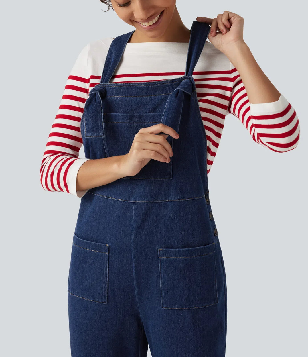 Halara Flex Denim Square Neck Sleeveless Tapered Casual Jumpsuit with Pockets