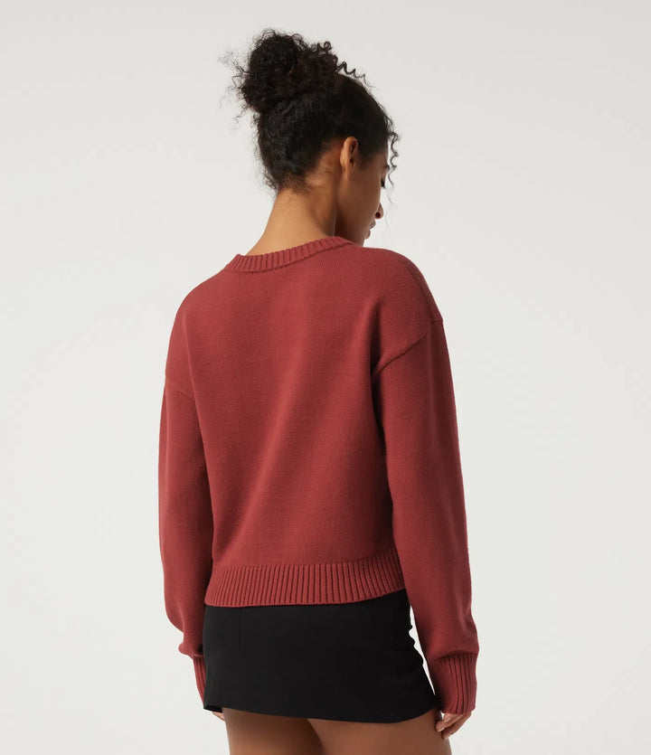 Round Neck Drop Shoulder Long Sleeve Bow Casual Sweater