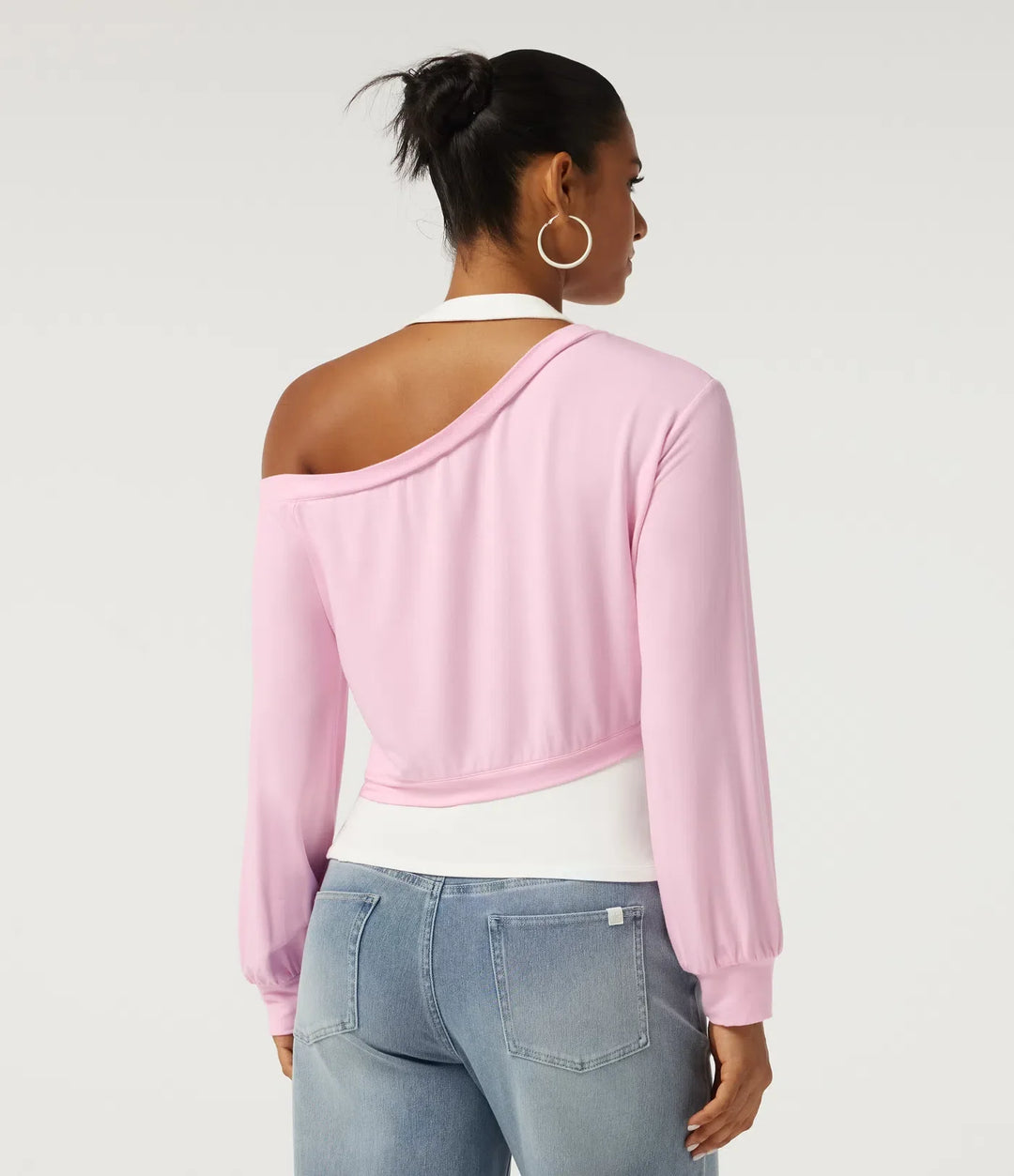 Halter One Shoulder Long Sleeve 2-in-1 Asymmetric Color Block Casual Sweatshirt
