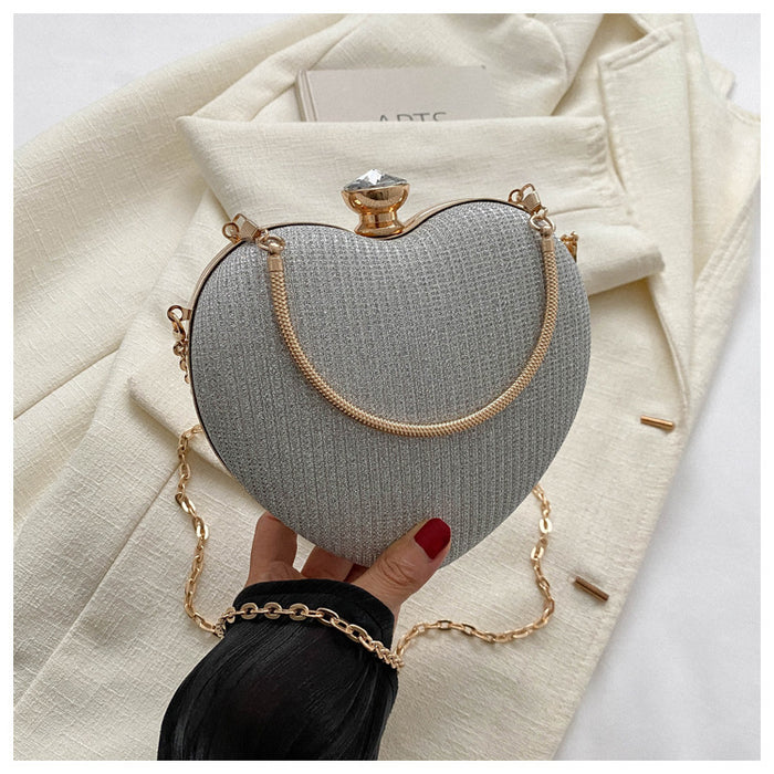 Riley | Heart-Shaped Metallic Evening Clutch with Chain