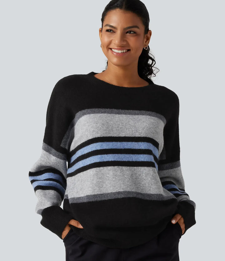 Round Neck Long Sleeve Oversize Striped Casual Sweater