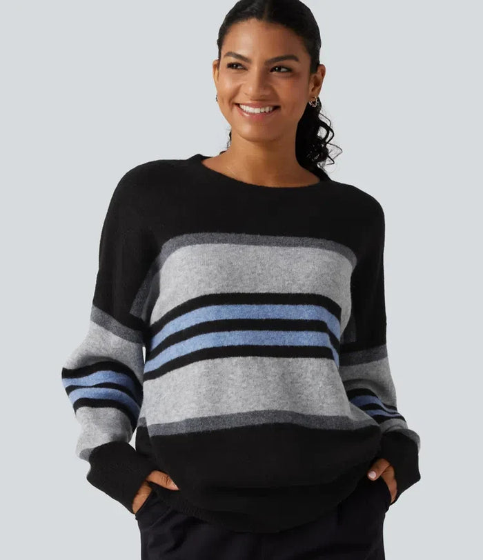 Round Neck Long Sleeve Oversize Striped Casual Sweater