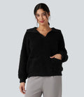 Lapel Reglan Long Sleeve Work Sweater with Pockets