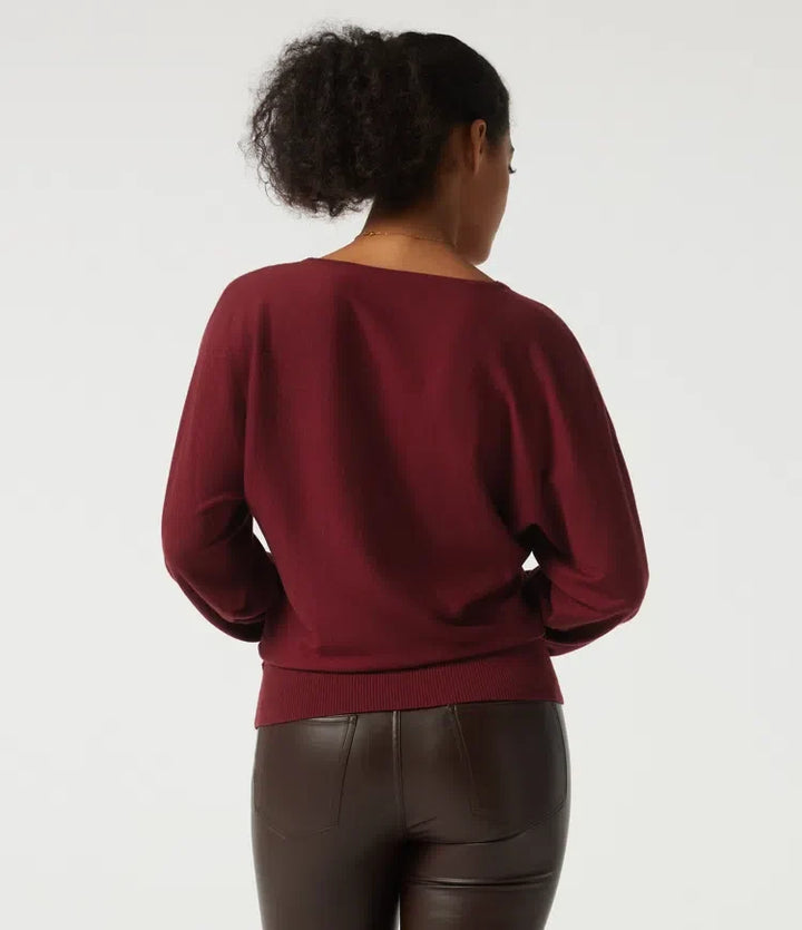 V Neck Batwing Long Sleeve Casual Sweater with Thumbholes
