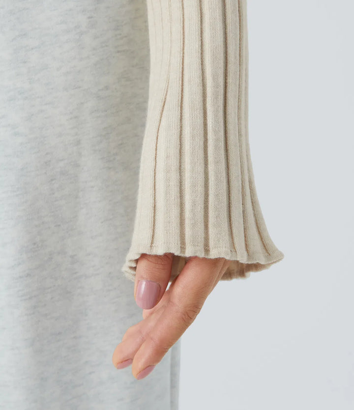 Round Neck Long Sleeve Frill Casual Sweater