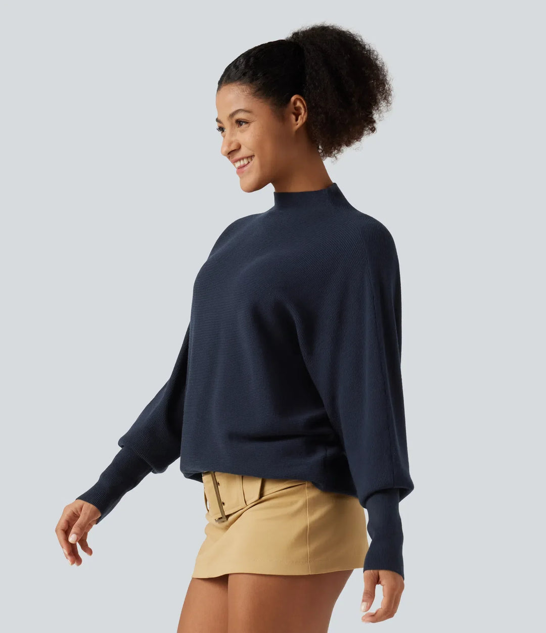 Mock Neck Batwing Long Sleeve Work Sweater